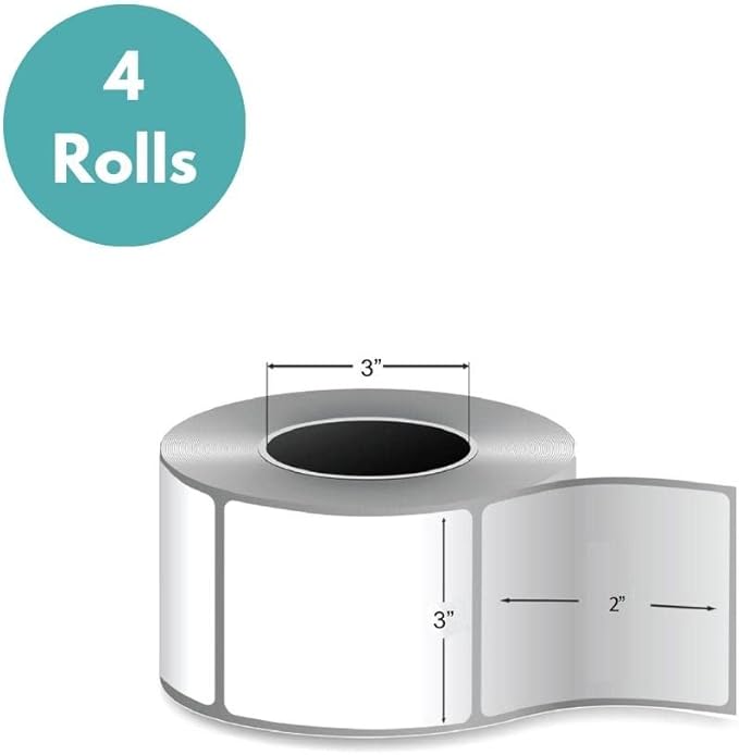PSBM Thermal Transfer Labels, 3x2 Inch, 4 Rolls, 2875 Labels/Roll, 3 Inch Core, Perforated, Must Have Thermal Ribbon (Not Included)