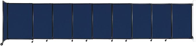 Wall-Mounted Sliding StraightWall Room Divider | Adjustable Widths | Locking Wheels | Room Separator | Up to 19'9" Wide x 4' Tall Navy Blue Fabric Panels