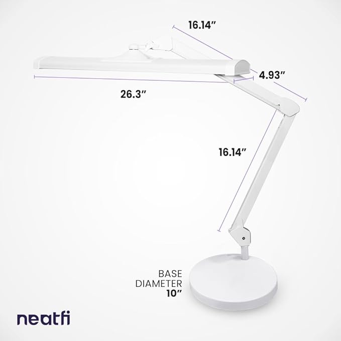 Neatfi 3,500 Lumens Ultra Task Lamp, 26 Inches Metal Lamp, Dimmable, 45W, 270 Pcs SMD LEDs, Desk Light for Home, Office (Non-CCT with Base, White)