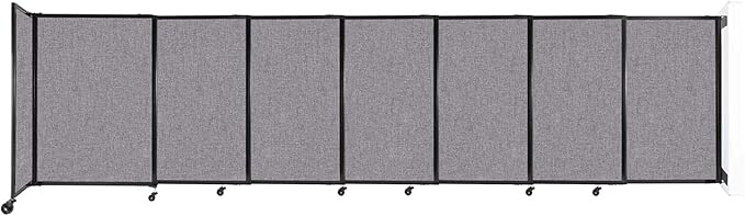 Wall-Mounted Sliding StraightWall Room Divider | Adjustable Widths | Locking Wheels | Room Separator | Up to 15'6" Wide x 4' Tall Cloud Gray Fabric Panels