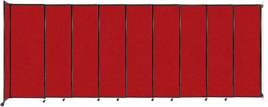Wall-Mounted Sliding StraightWall Room Divider | Adjustable Widths | Locking Wheels | Room Separator | Up to 19'9" Wide x 7'6" Tall Red Fabric Panels