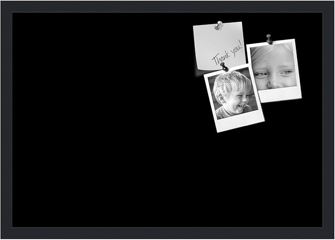 PinPix 26x18 Inch Cork Bulletin Board. This Decorative Framed Pin Board Comes with Solid Black Design and a Satin Black Frame. Ideal for Home Office Decor or Message Board (PinPix-622)