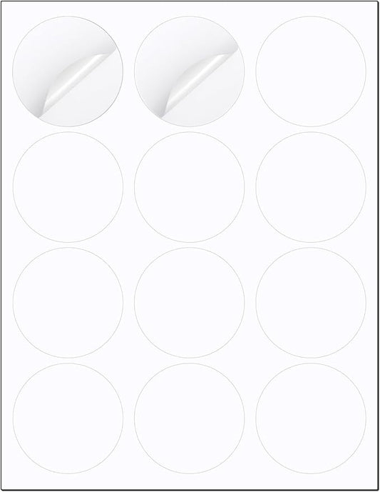 Methdic 2.5" Diameter High Visibility Printable Round Labels,Matte White,360 Customizable Blank Stickers