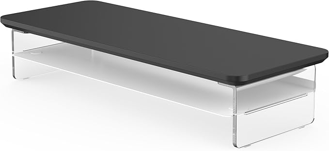 Fenge Acrylic Monitor Stand Riser, 23.6 Inches Monitor Stand with Metal Storage, 2 Tier Acrylic Computer Riser for Desk, Clear Laptop Stand for PC, Laptop, Printer, TV