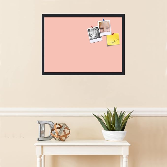 PinPix 28x20 Inch Cork Bulletin Board. This Decorative Framed Pin Board Comes with Pink Pastel Design and a Satin Black Frame. Ideal for Home Office Decor or Message Board (PinPix-1813)