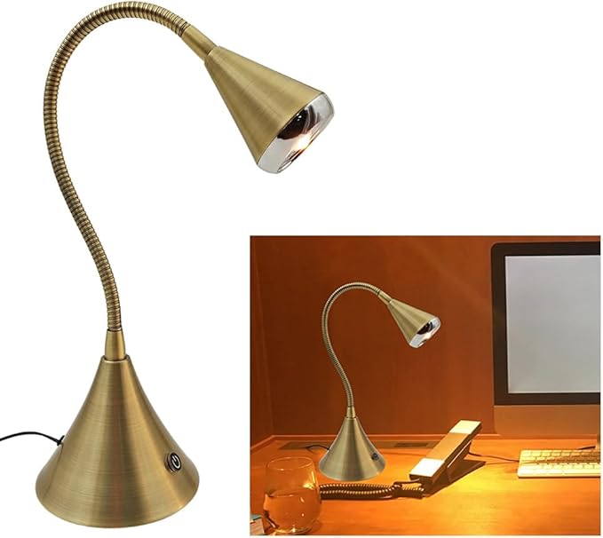 HomeFocus Desk Lamp,Bedside Table Lamp,Dimmable Task Light,Flexible Gooseneck Lamp,3-Touch Brightness & Eye-Caring Reading Light,LED Desk Lamp for Home,College Dorm,Reading,Metal,(Gold).