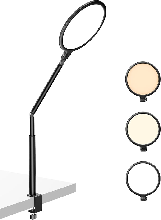 Weilisi 10.2" Desk Ring Light with Stand for Video Call, Ring Light for Desk with Clamp, 360° Rotate & Flexible Height Desk Light, Adjust Arm Desk Lamp for Home Office, Podcast, Gaming, Recording
