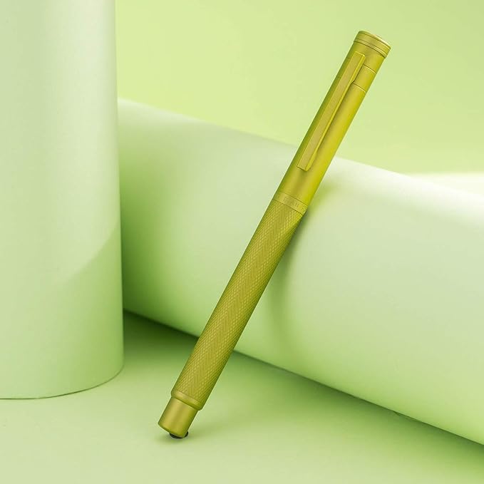 Hongdian 1851 Mustard Yellow Forest Fountain Pen Blade Nib Classic Design Calligraphy Pen with Converter and Metal Pen Case Set