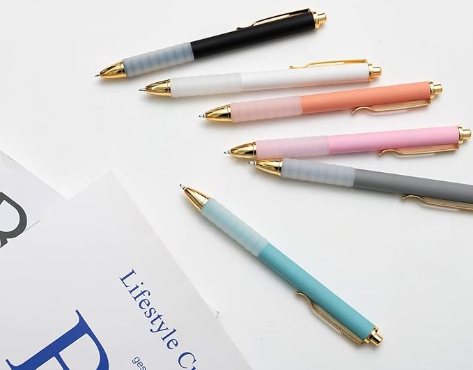 Pens, Pens Fine Point Smooth Writing Pens, Personalized Ballpoint Pens Bulk, Flair Colorful Pens, Black Ink 1.0 mm Journaling Pen, Office Supplies for Women & Men, Note Taking(6-pack)