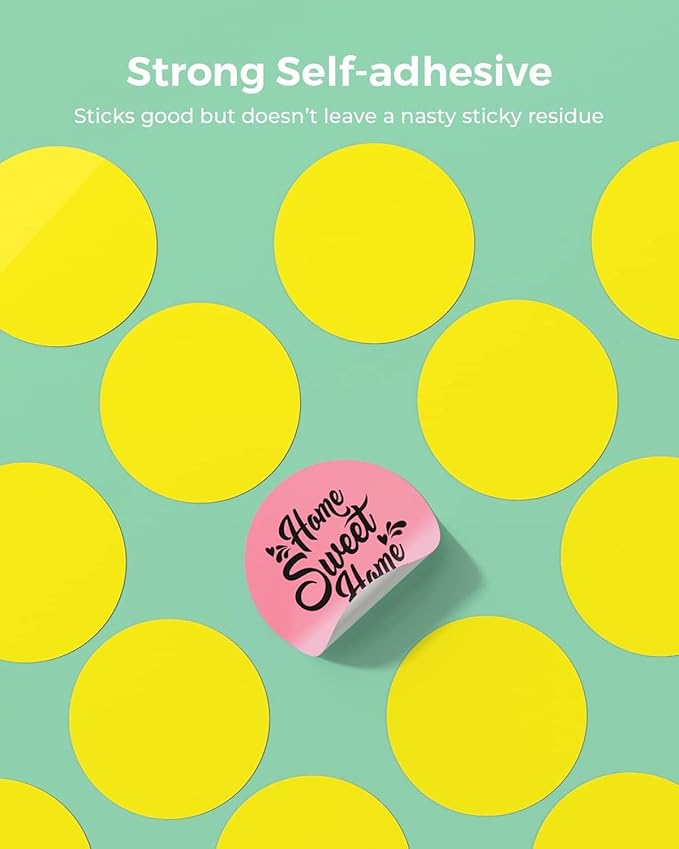 MUNBYN 2 Inch Color Circle Thermal Sticker Label, Self-Adhesive Round Direct Thermal Label for Logo Design, QR Code, White Pink Green Yellow, 3000 Sheets/4 Rolls