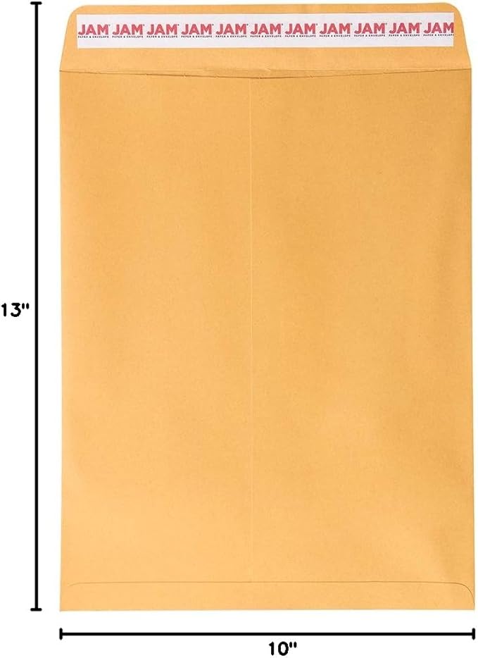JAM PAPER 10 x 13 Open End Catalog Premium Envelopes with Peel and Seal Closure - Brown Kraft Manila - Bulk 250/Box
