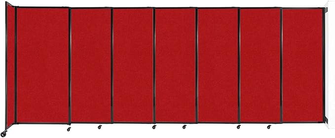 Wall-Mounted Sliding StraightWall Room Divider | Adjustable Widths | Locking Wheels | Room Separator | Up to 15'6" Wide x 6' Tall Red Fabric Panels