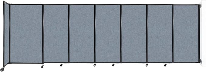 Wall-Mounted Sliding StraightWall Room Divider | Adjustable Widths | Locking Wheels | Room Separator | Up to 15'6" Wide x 5' Tall Powder Blue Fabric Panels
