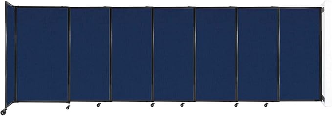Wall-Mounted Sliding StraightWall Room Divider | Adjustable Widths | Locking Wheels | Room Separator | Up to 15'6" Wide x 5' Tall Navy Blue Fabric Panels