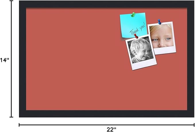 PinPix 22x14 Inch Cork Bulletin Board. This Decorative Framed Pin Board Comes with Crimson Pastel Design and a Satin Black Frame. Ideal for Home Office Decor or Message Board (PinPix-1807)