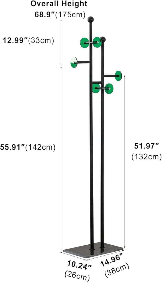 Free Standing Coat Rack with Marble Base & 8 Hooks Heavy Duty Clothes Rack for Entryway Bedroom Living Room Hotel 14.96 x 10.24 x 68.9 Inches (Black)
