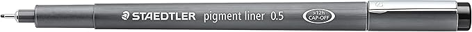 STAEDTLER Pigment Liner, Fineliner Pen for Drawing, Drafting, Journaling, 0.5mm, Black, Box of 5 Pens, 308 05-9M