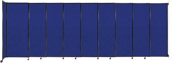 Wall-Mounted Sliding StraightWall Room Divider | Adjustable Widths | Locking Wheels | Room Separator | Up to 19'9" Wide x 6'10" Tall Royal Blue Fabric Panels