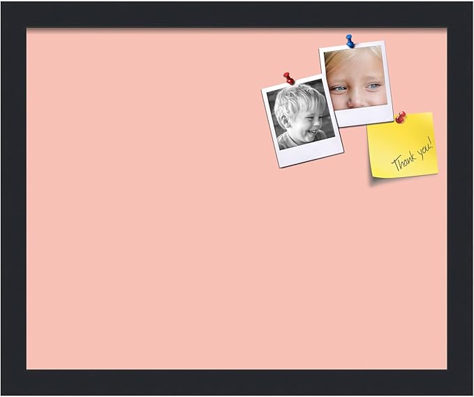 PinPix 16x13 Inch Cork Bulletin Board. This Decorative Framed Pin Board Comes with Pink Pastel Design and a Satin Black Frame. Ideal for Home Office Decor or Message Board (PinPix-1813)