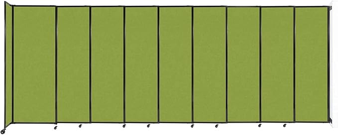 Wall-Mounted Sliding StraightWall Room Divider | Adjustable Widths | Locking Wheels | Room Separator | Up to 19'9" Wide x 7'6" Tall Lime Green Fabric Panels