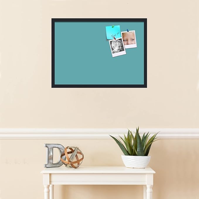 PinPix 27x19 Inch Cork Bulletin Board. This Decorative Framed Pin Board Comes with Aqua Pastel Design and a Satin Black Frame. Ideal for Home Office Decor or Message Board (PinPix-1806)