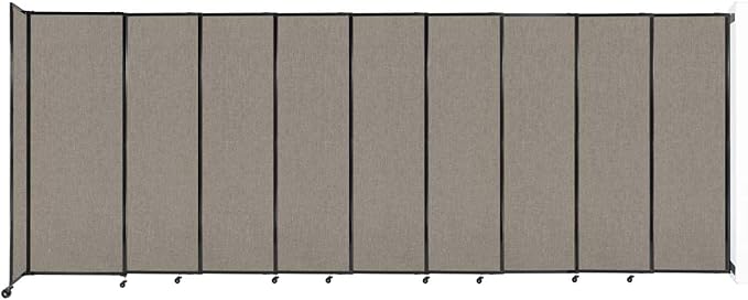 Wall-Mounted Sliding StraightWall Room Divider | Adjustable Widths | Locking Wheels | Room Separator | Up to 19'9" Wide x 7'6" Tall Warm Pebble Fabric Panels