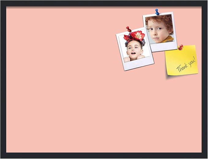 PinPix 32x24 Inch Cork Bulletin Board. This Decorative Framed Pin Board Comes with Pink Pastel Design and a Satin Black Frame. Ideal for Home Office Decor or Message Board (PinPix-1813)