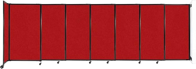 Wall-Mounted Sliding StraightWall Room Divider | Adjustable Widths | Locking Wheels | Room Separator | Up to 15'6" Wide x 5' Tall Red Fabric Panels