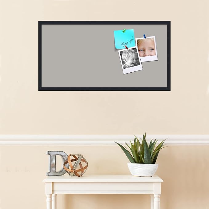PinPix 36x18 Inch Cork Bulletin Board. This Decorative Framed Pin Board Comes with Dark Stone Design and a Satin Black Frame. Ideal for Home Office Decor or Message Board (PinPix-1808)