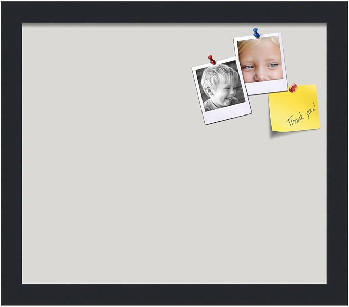 PinPix 14x12 Inch Cork Bulletin Board. This Decorative Framed Pin Board Comes with Light Stone Design and a Satin Black Frame. Ideal for Home Office Decor or Message Board (PinPix-1809)