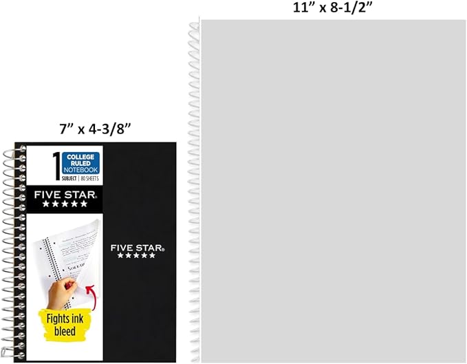 Five Star Spiral Notebook, 1 Subject, College Ruled Paper, 7" x 4-3/8", Personal Size, 80 Sheets, Blue (450048CG1-ECM)