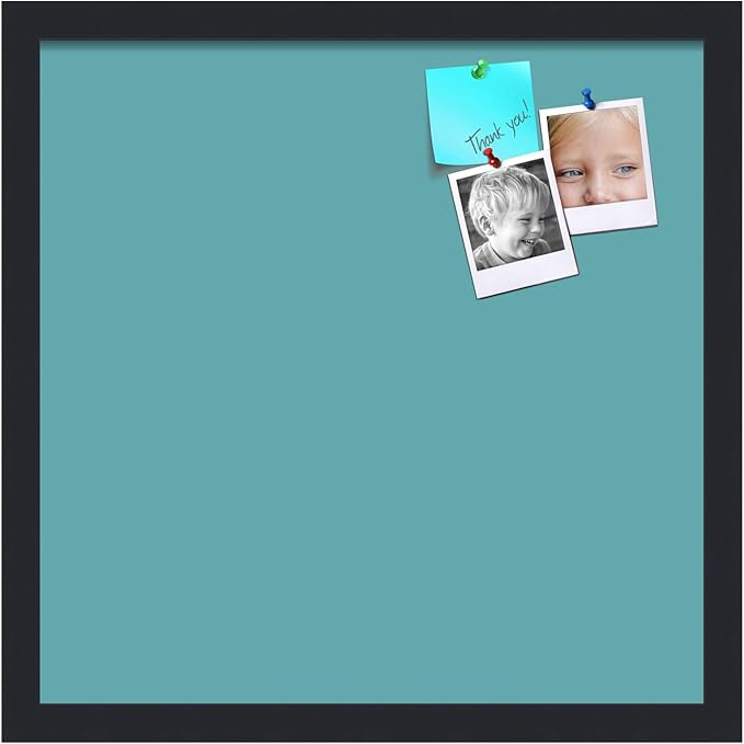 PinPix 17x17 Inch Cork Bulletin Board. This Decorative Framed Pin Board Comes with Aqua Pastel Design and a Satin Black Frame. Ideal for Home Office Decor or Message Board (PinPix-1806)