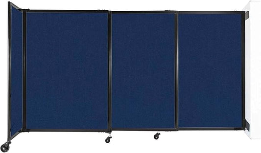 Wall-Mounted Sliding StraightWall Room Divider | Adjustable Widths | Locking Wheels | Room Separator | Up to 7'2" Wide x 4' Tall Navy Blue Fabric Panels
