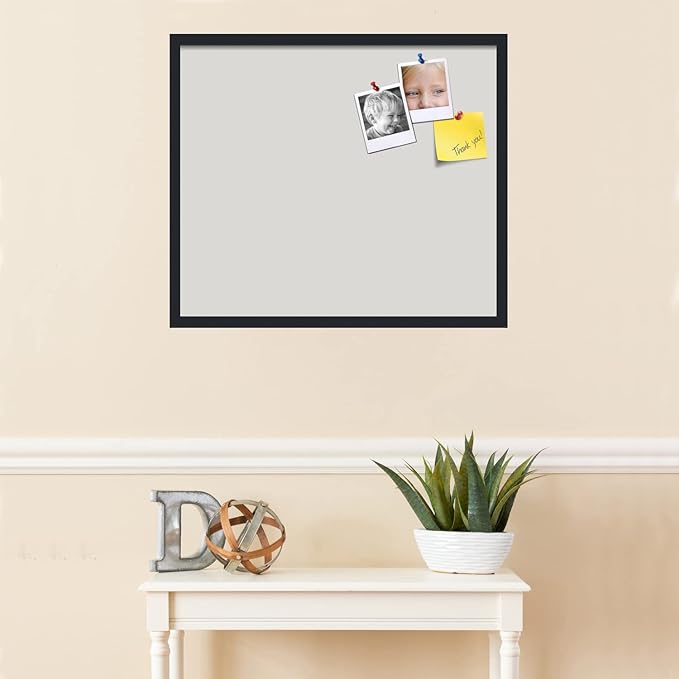 PinPix 28x24 Inch Cork Bulletin Board. This Decorative Framed Pin Board Comes with Light Stone Design and a Satin Black Frame. Ideal for Home Office Decor or Message Board (PinPix-1809)
