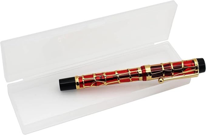Gullor Century 100 Fountain Pen, Skeleton Hollow-out Series Golden, Screw-Cap, Fine Nib, Transparent
