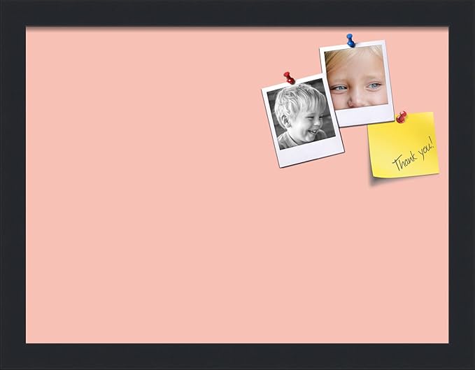 PinPix 16x12 Inch Cork Bulletin Board. This Decorative Framed Pin Board Comes with Pink Pastel Design and a Satin Black Frame. Ideal for Home Office Decor or Message Board (PinPix-1813)