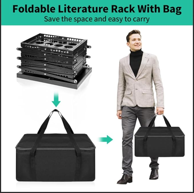 Folding Literature Rack, 6 Pockets Metal Brochure Holder Stand Floor Standing Magazine Rack,Double-sided Display Flyer Holder Stand Literature Stand for Trade Show Office Store Home