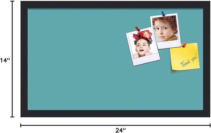 PinPix 24x14 Inch Cork Bulletin Board. This Decorative Framed Pin Board Comes with Aqua Pastel Design and a Satin Black Frame. Ideal for Home Office Decor or Message Board (PinPix-1806)