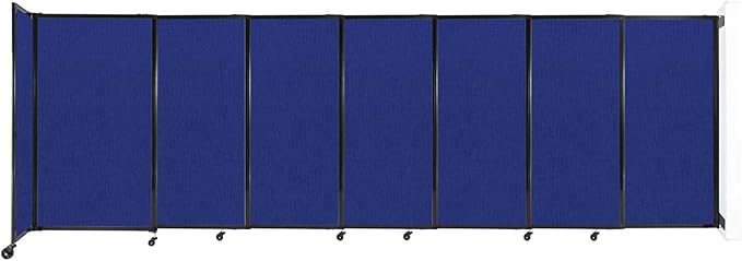 Wall-Mounted Sliding StraightWall Room Divider | Adjustable Widths | Locking Wheels | Room Separator | Up to 15'6" Wide x 5' Tall Royal Blue Fabric Panels