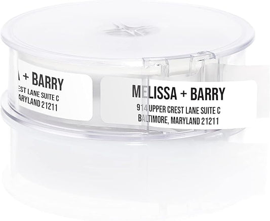 White Bold Rolled Address Labels/Roll of 500 Personalized Address Labels/Designer Return Address Stickers in Elegant Plastic Dispenser