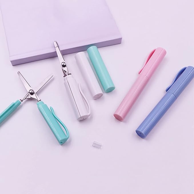 Pen Style Scissors with Cover Foldable Scissors Student Scissors Small Craft Scissors Embroidery Scissors for School, 1.4*2*11.4cm, Green