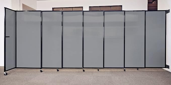 Wall-Mounted Sliding StraightWall Room Divider | Adjustable Widths | Locking Wheels | Room Separator | Up to 7'2" Wide x 4' Tall Cloud Gray Fabric Panels