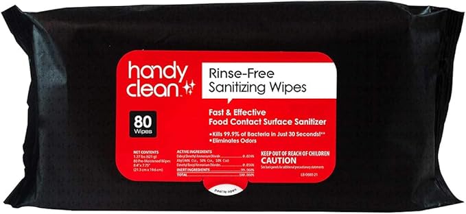 HandyClean Rinse-Free Food Contact Sanitizing Wipes Pouch, Multi Surface Cleaning Supplies for Kitchen and Professional Setting - 1 pack, 71 count
