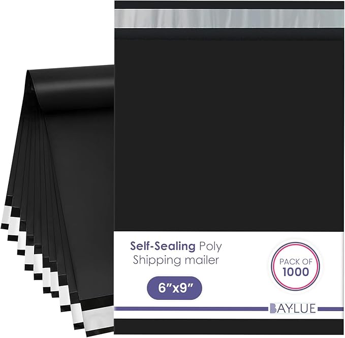Black Small Poly Mailers 6x9 Inch | Strong Adhesive Self-Seal mailer Bags | Tamper, Tear,Water Resistant Shipping Envelopes | Thick Strong Material Polymailer Bags Clothing Bag | 1000 Pack Bulk