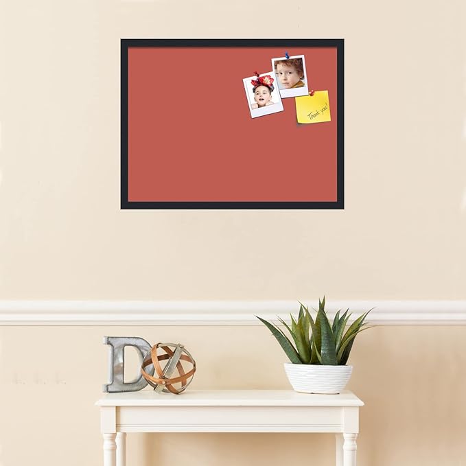 PinPix 27x20 Inch Cork Bulletin Board. This Decorative Framed Pin Board Comes with Crimson Pastel Design and a Satin Black Frame. Ideal for Home Office Decor or Message Board (PinPix-1807)
