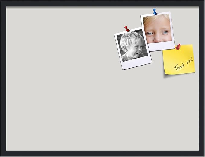 PinPix 32x24 Inch Cork Bulletin Board. This Decorative Framed Pin Board Comes with Light Stone Design and a Satin Black Frame. Ideal for Home Office Decor or Message Board (PinPix-1809)