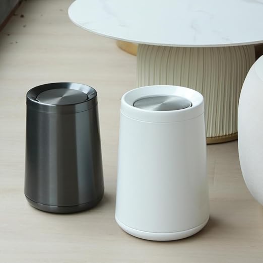 10 L/2.6Gallen,Swing Lid Trash Can,Metal Garbage Can with Flipping Lid,for Bathroom,Living Room,Bedroom,Hotel,Office, Laundry Room(White)