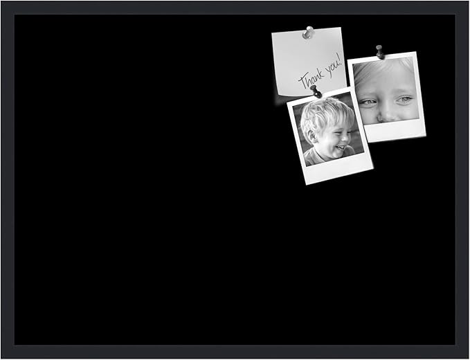 PinPix 32x24 Inch Cork Bulletin Board. This Decorative Framed Pin Board Comes with Solid Black Design and a Satin Black Frame. Ideal for Home Office Decor or Message Board (PinPix-622)