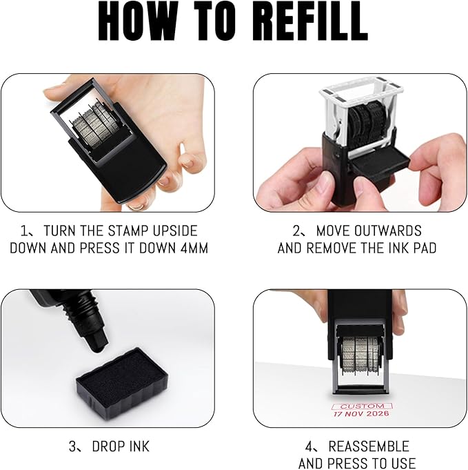 Custom Date Stamp Personalized Signature Logo Stamp with Date Self Inking Signature DD MMM YYYY Stamper for Business 1 Line Name Text with Date Choose from Multi Fonts & Colors