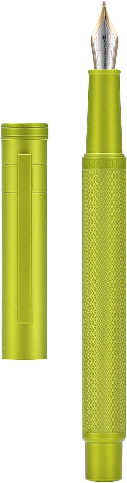 Hongdian 1851 Mustard Yellow Forest Fountain Pen Blade Nib Classic Design Calligraphy Pen with Converter and Metal Pen Case Set